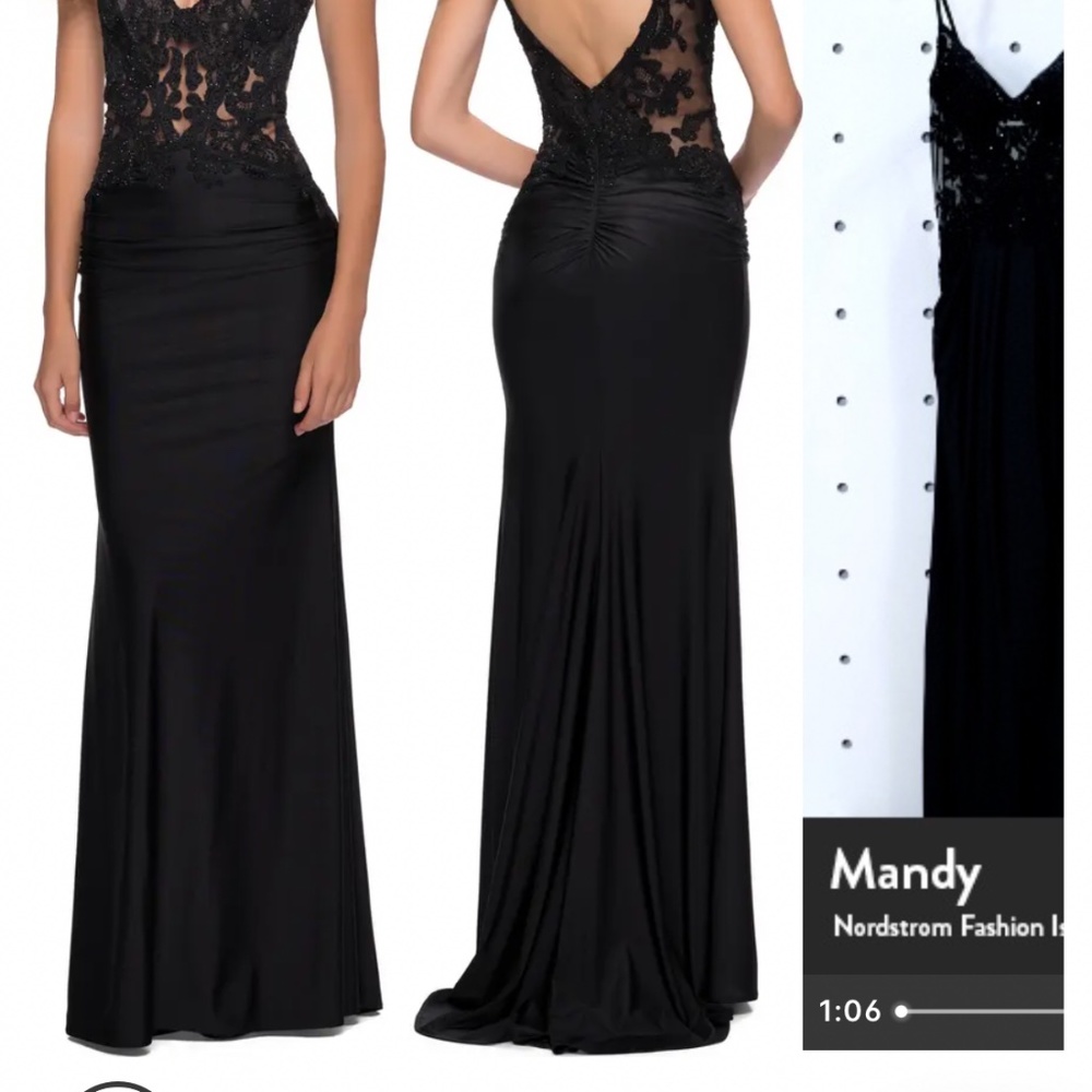 NWOT La Femme Shiny Lace Gown - Picture 2 of 2